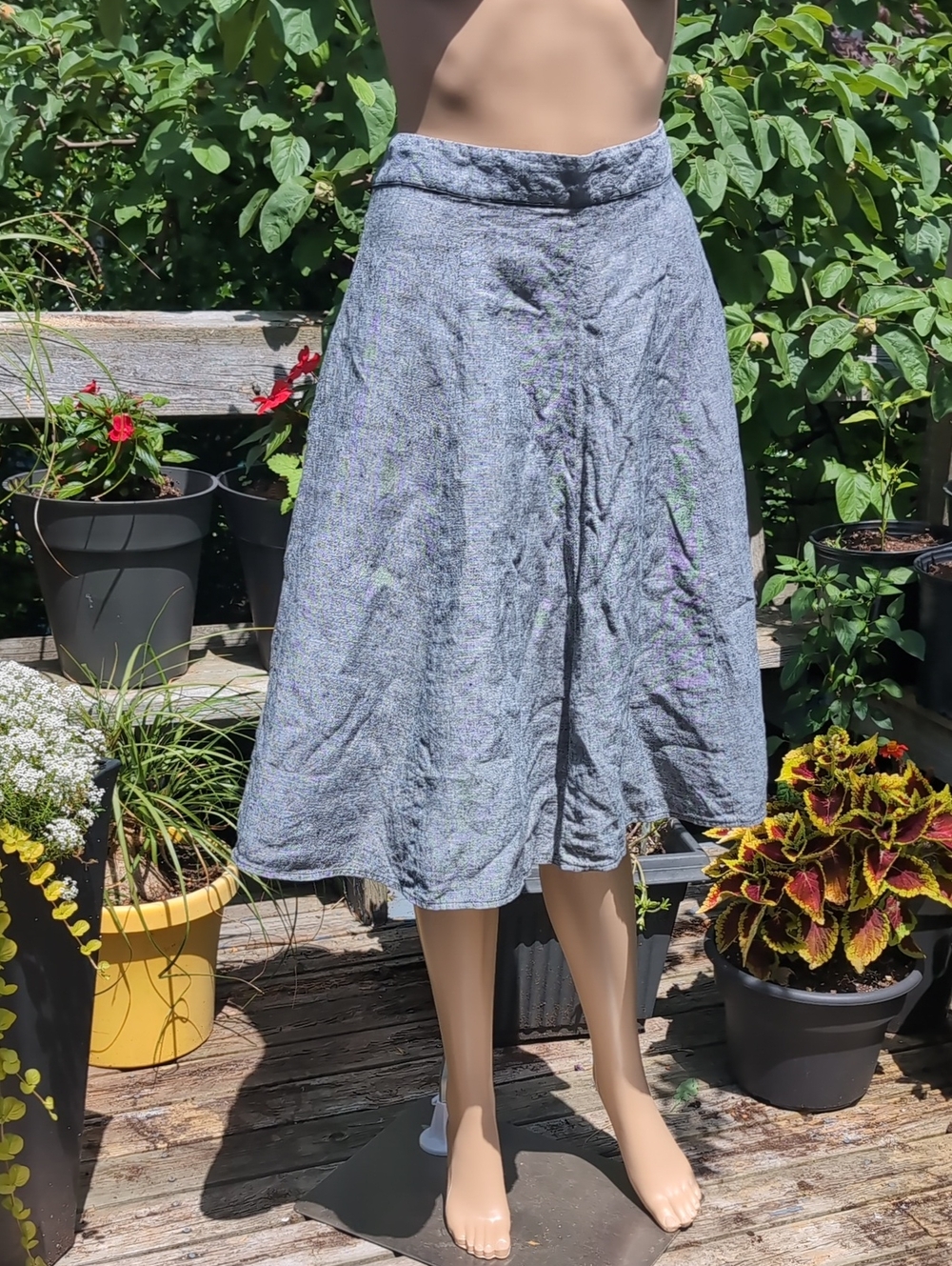 Grace Elements Linen 100% Heather Grey A-Line Midi Skirt